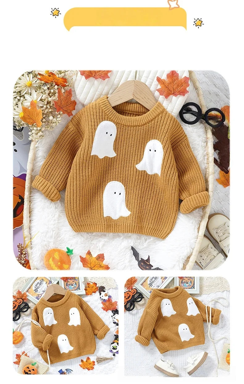 Autumn Winter Newborn Baby Halloween Sweater Cute Ghost Pattern Knitted