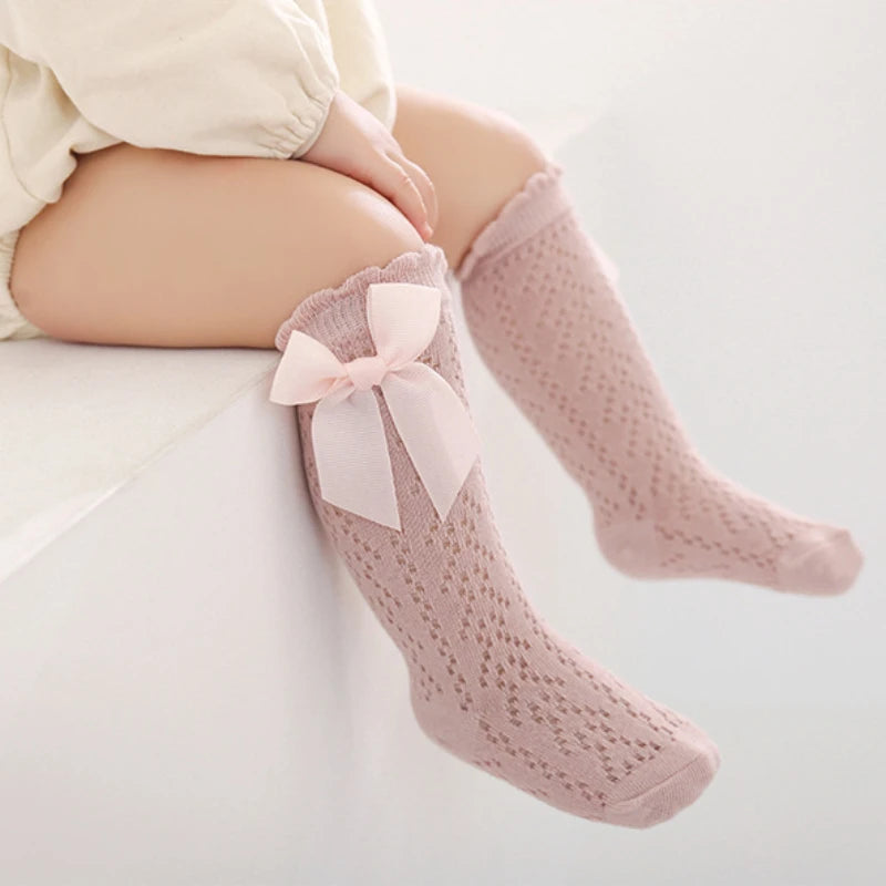 Summer Baby Girls Socks Toddler Bow Long Sock Kids Knee High Soft Cotton