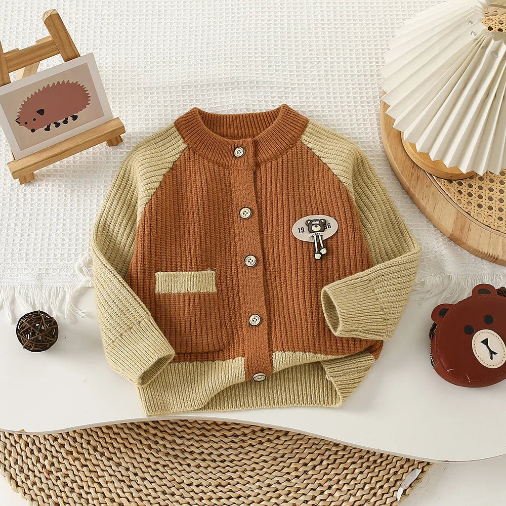 Autumn Kids Boys Cardigan Cartoon Spliced Long Sleeve