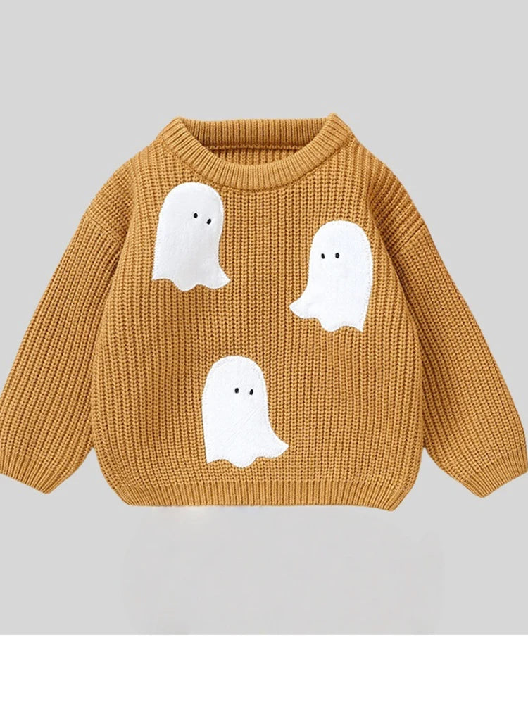 Autumn Winter Newborn Baby Halloween Sweater Cute Ghost Pattern Knitted