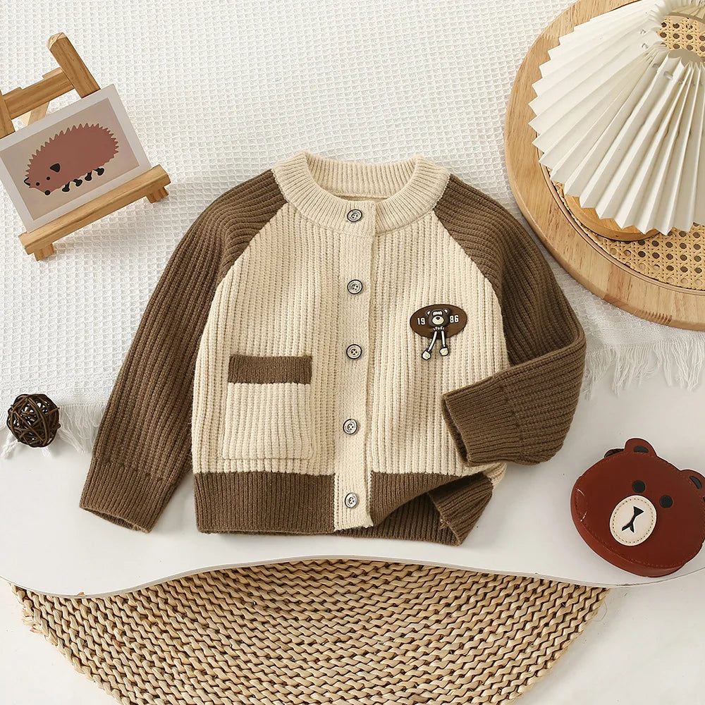 Autumn Kids Boys Cardigan Cartoon Spliced Long Sleeve