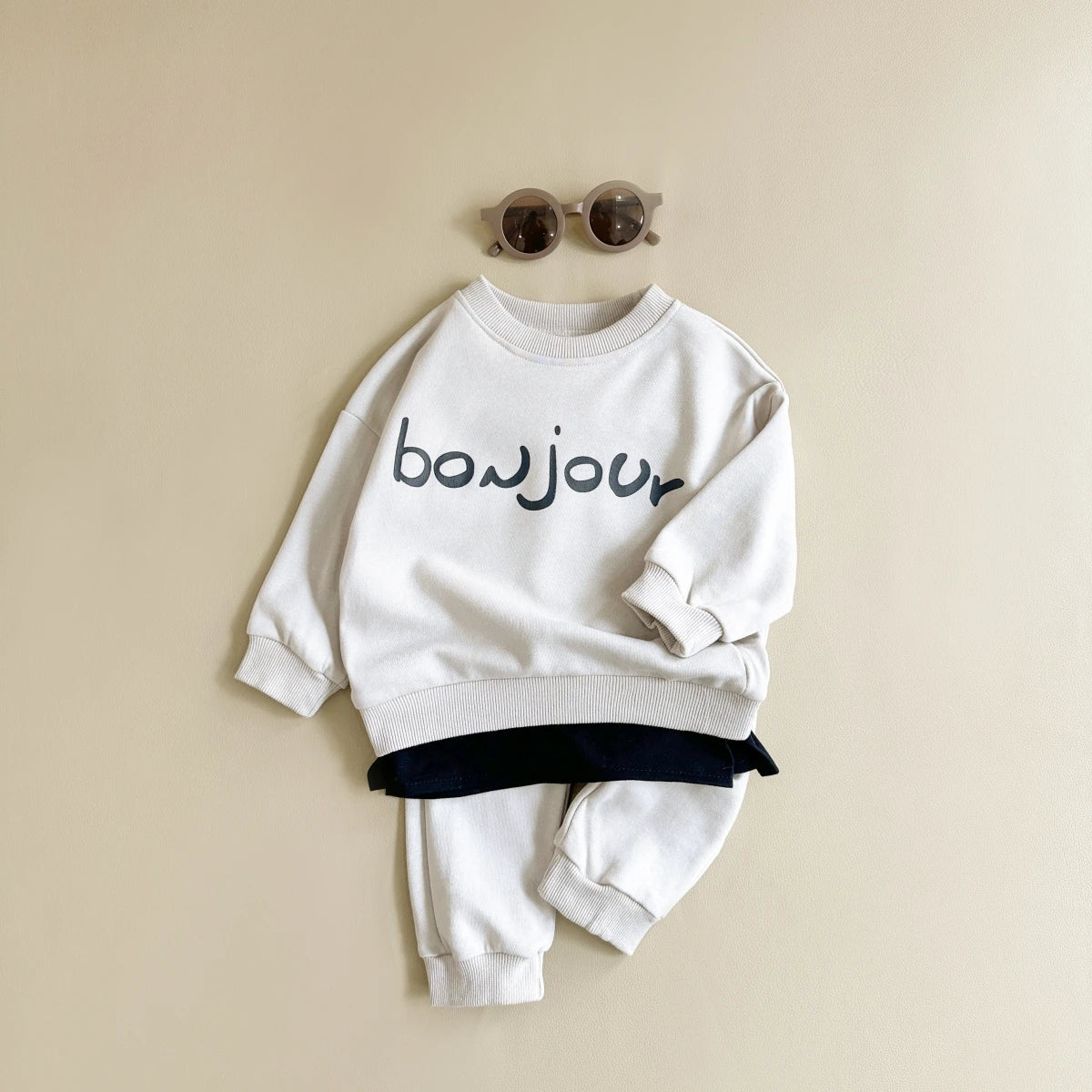 Baby Boy Clothes Set "BONJOUR" Letter Sweatshirt Hoodie+Pant