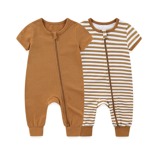 Unisex Solid Short Sleeve Zipper Baby Boy Girl Romper Cotton Soft Newborn Jumpsuits