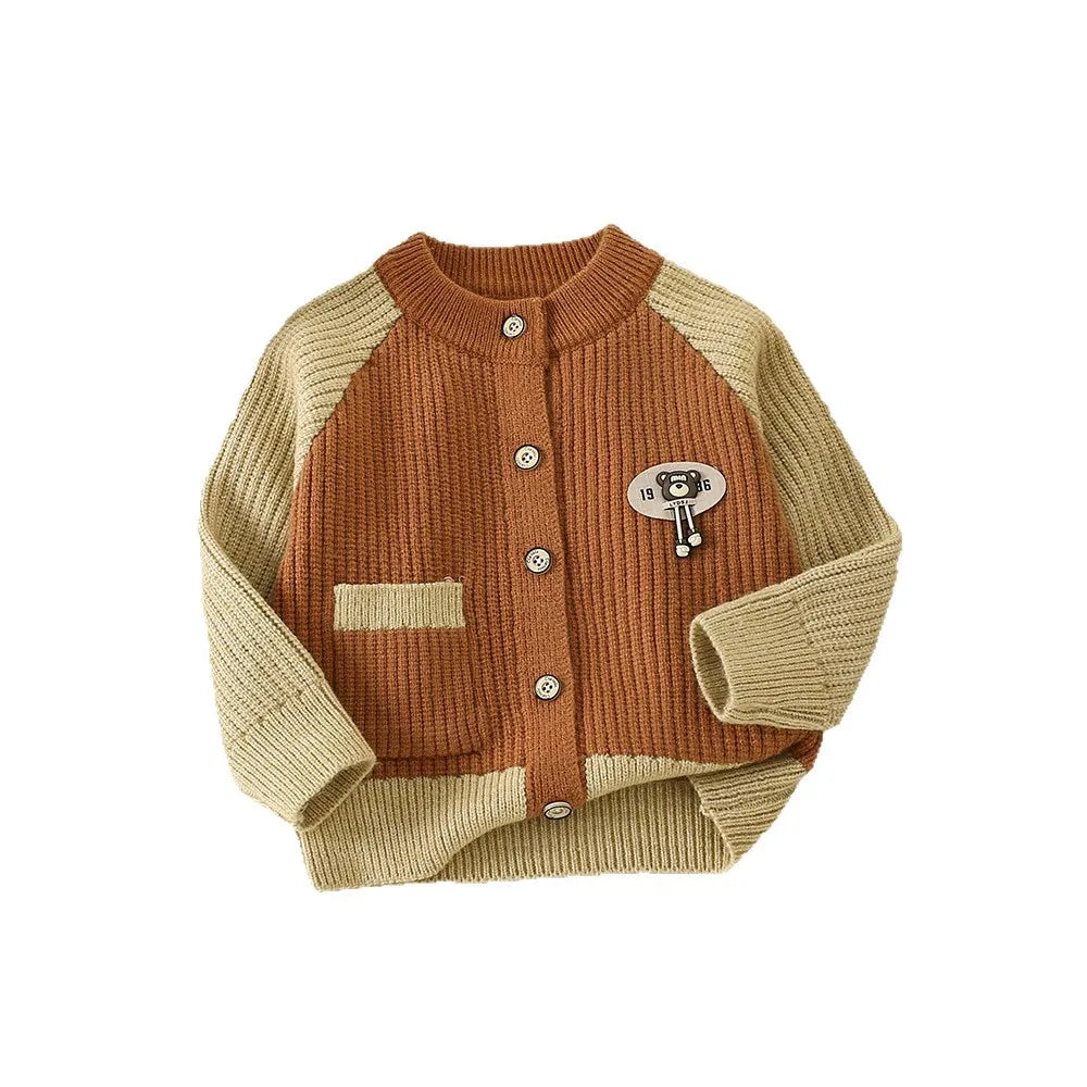 Autumn Kids Boys Cardigan Cartoon Spliced Long Sleeve