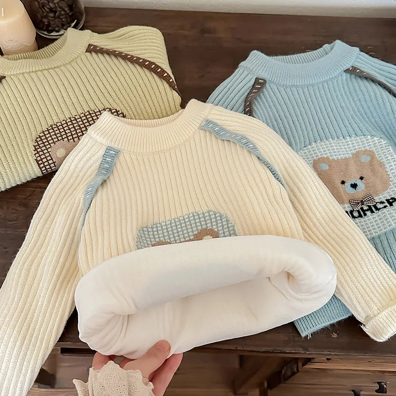 Children Boys Sweater Loose Lion Printed Thicken Infant