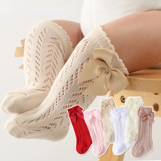 Summer Baby Girls Socks Toddler Bow Long Sock Kids Knee High Soft Cotton