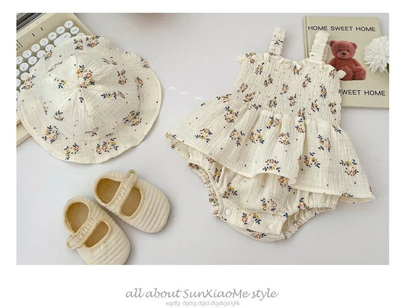 Summer Linen Floral Infant Newborn Baby Girls Bodysuit
